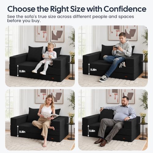 4-in-1 Convertible Floor Sofa Bed, 59-Inch Folding Futon for Small Spaces