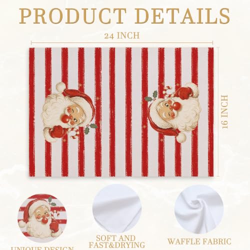 Red Christmas Striped Santa Kitchen Towels 16x24in - LCRBF