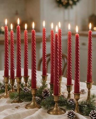 E-Burgundy Gradient Taper Candles 10in 12 Pack Unscented Dripless