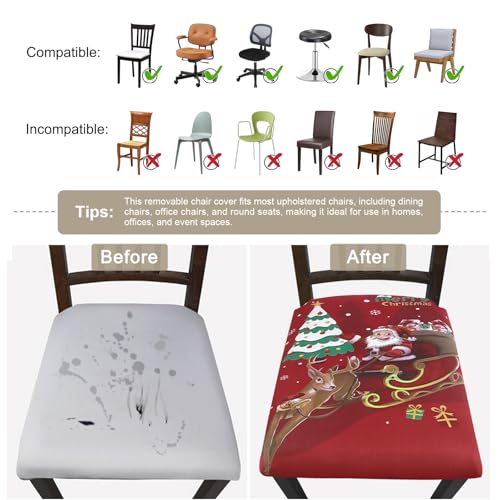 SearchI 6 Pack Christmas Chair Seat Covers Santa Elk Type | Stretch Dining Room Chair Protector