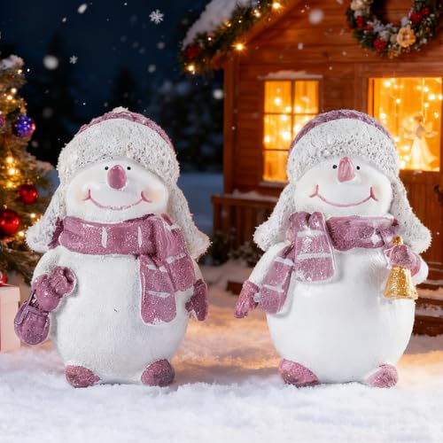 Brizoria Whiterose Snowman Figurine Set - Indoor Christmas Decorations, 2 Pieces