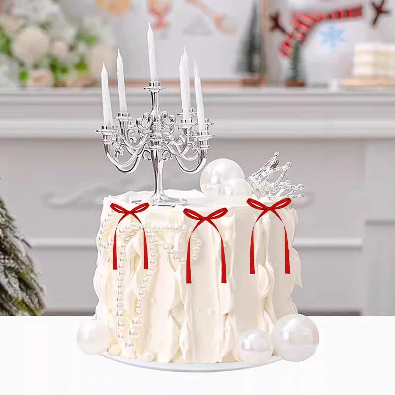 Red Bowcupcake Toppers 20 PCS - Wedding & Party Cake Decorations, Bridal, Baby