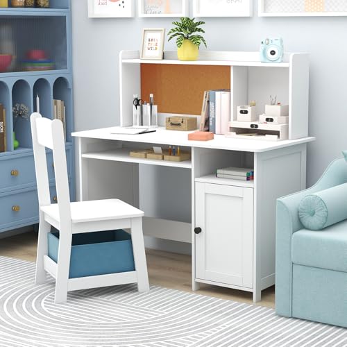 Kids Wooden Desk and Chair Set with Storage for Study and Crafts