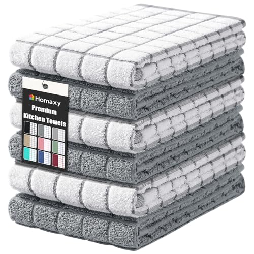 Premium Cotton Kitchen Towels, 16x28 Inch Absorbent Dish Towels, 6-Pack Grey