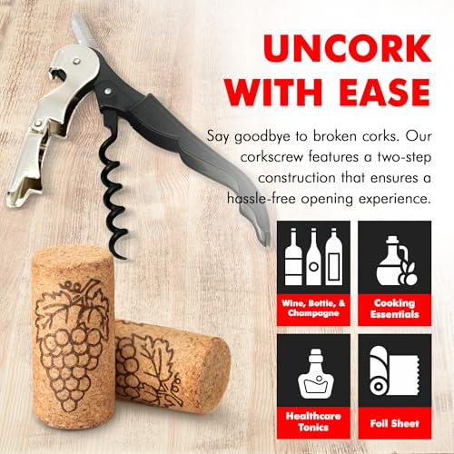 Chef Craft Select Stainless Steel/Black Waiters Corkscrew 5-inch with Foil Cutter & Bottle Opener
