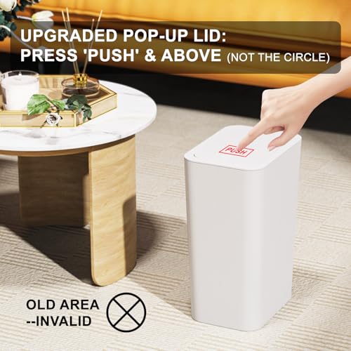 3-Pack 2.6 Gallon Small Trash Can with Pop-Up Lid, Slim Garbage Bin