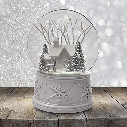 White Christmas Musical Snow Globe - 100mm Winter Scene Holiday Decor