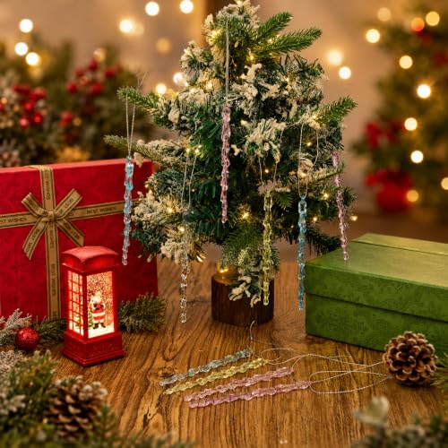 LFUTARI 30 Pcs Pastel Icicle Christmas Ornaments - Candy Theme, Crystal Finish, Twisted Design