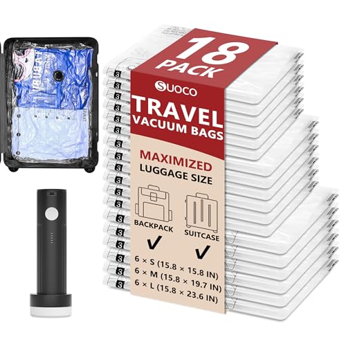 Travel Vacuum Bags for Clothing with Cordless Pump 18-Piece Set