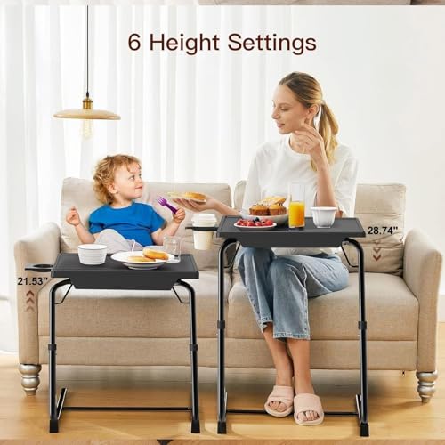 Adjustable Foldable TV Tray Table with Cup Holder for Couch & Bed (Black)