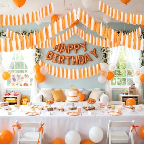 Orange and White Tissue Paper Tassel Garland - 20 Piece DIY Party Banner