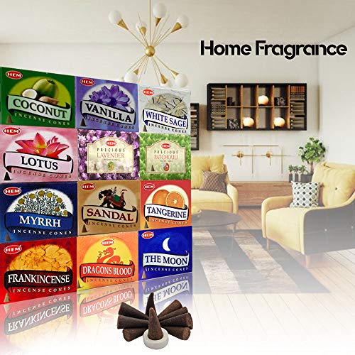 Natural Incense Cones Variety Pack - 12 Assorted Scents (120 Count)