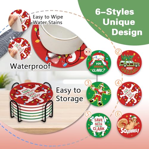 Christmas Vacation Drink Coasters Set of 6 with Holder - Classic Movie Design
