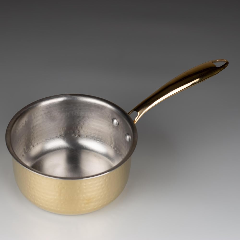 Swadeshi Blessings Exclusive Range Brass Sauce Pan for Cooking without Lid/Teflon-Free/Naturally Non-Stick Brass Utensils with Tin Coating (1.5 Liters)