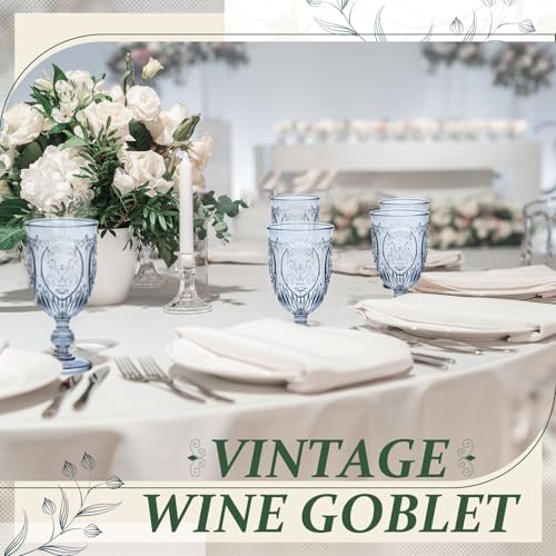 100 Pcs Vintage Embossed Plastic Wine Glasses, 7.5 oz Blue Goblets