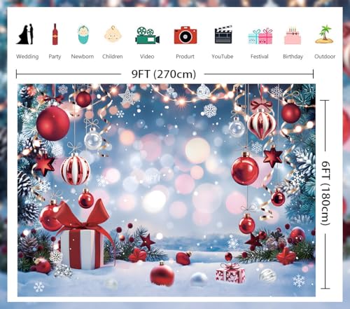 TENCOW 9x6FT Christmas Photo Backdrop Winter Wonderland Vinyl Backdrop 108x72 in