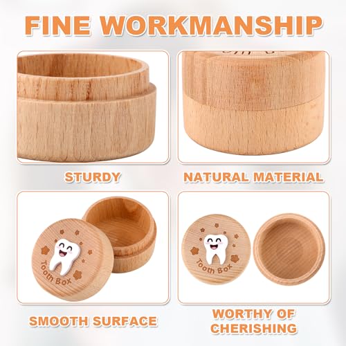 3D Carved Wooden Tooth Fairy Box - Kids Tooth Storage Keepsake Container