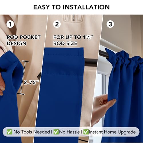 Deconovo Blackout Curtains, Thermal Insulated Rod Pocket Window Drapes, Noise Reducing, Oeko-TEX Certified, Room Darkening Curtains for Bedroom/Living Room, 2 Panels, Royal Blue, 52W x 84L