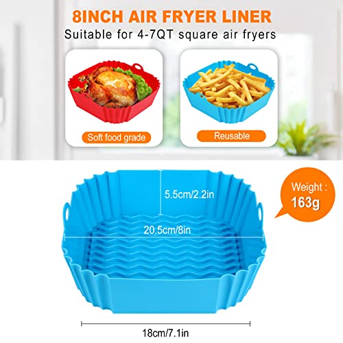 8-Inch Square Silicone Air Fryer Liners - Reusable 2-Pack (Fits 4 to 7 QT)