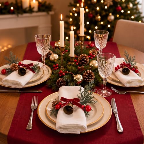 Rtteri 6 Pack Christmas Cedar Wreath Napkin Rings 3.15" Holiday Table Decor