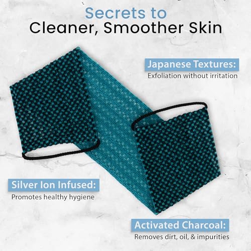 Charcoal Green Japanese Exfoliating Washcloth for Back & Body - Silver Ion Infused, 1 Count