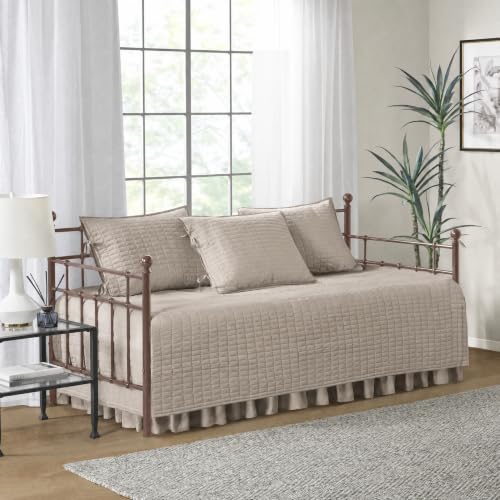 Quilted Daybed Cover Set 5-Piece with Bedskirt & Shams - Taupe, 75" x 39"