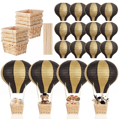 8 Sets Black & Gold Hot Air Balloon Centerpieces – Christmas Table Decor (Meooeck, Stripe)