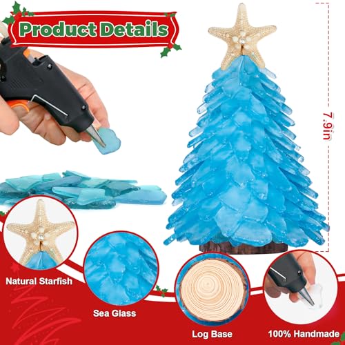 Blue Sea Glass Christmas Tree - Handcrafted Mini Coastal Holiday Decor