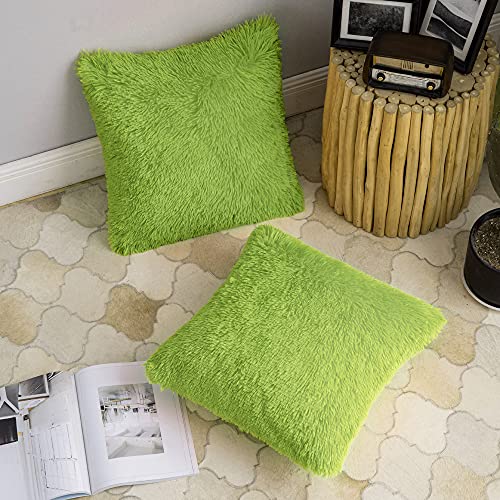 ANRODUO Christmas Grinch Green Faux Fur Pillow Covers 20x20 inch - Pack of 2