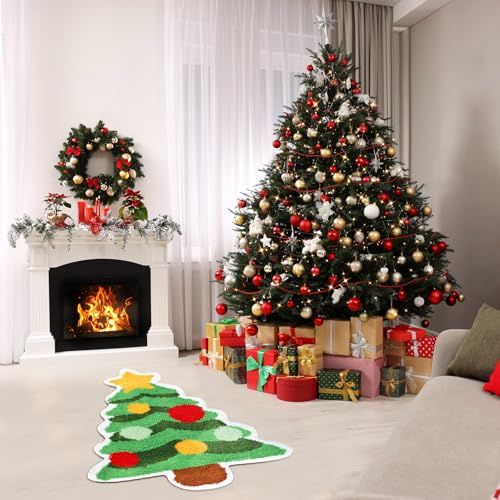 Tinideya Christmas Tree Bath Mat Non-Slip Absorbent 29.5x25.2 in