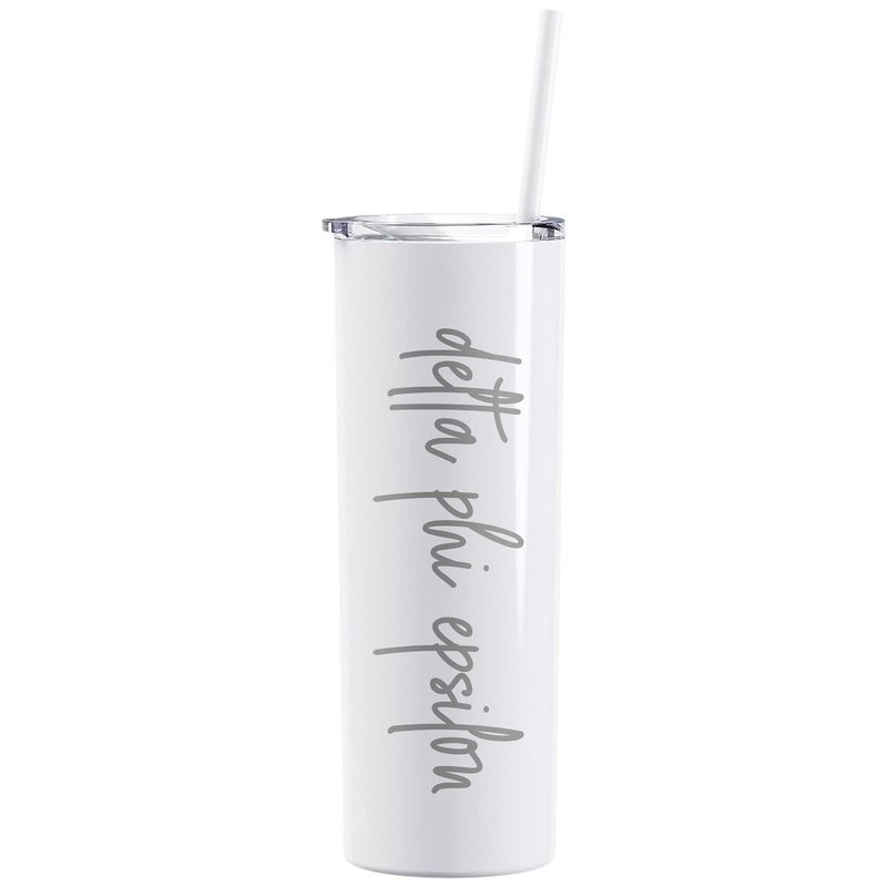 Go Greek Chic Delta Phi Epsilon Laser Engraved Skinny Tumbler with Straw (Glitter Lavender)