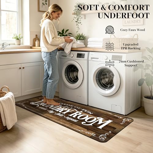 Washable Laundry Room Rug, 20x47 Inch Non-Slip Farmhouse Runner Mat