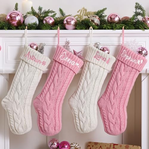 Personalized Knit Christmas Stocking - 18 Inch Custom Embroidered Name