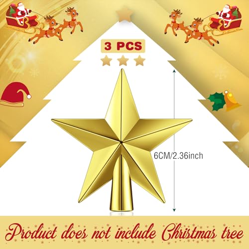 Mini Christmas Tree Star Topper Set - Gold 2.36-Inch Plated Holiday Decor (3 Pieces)