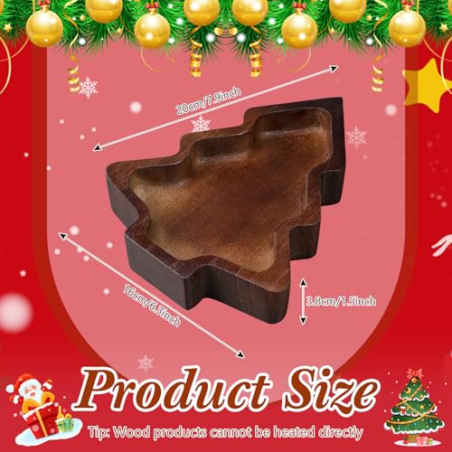 Jingmore 12 Pcs Christmas Wooden Tree-Shaped Bowls Rustic Holiday Serving Trays