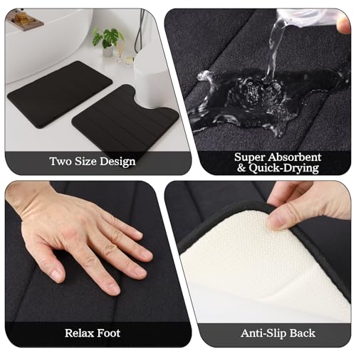 25-Piece Black Bathroom Accessory Set with Trash Can and Shower Curtain