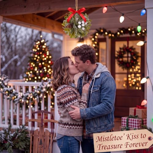 Wettarn 5-Inch Red Christmas Mistletoe Decor Kissing Ball Ornament - Classic Style