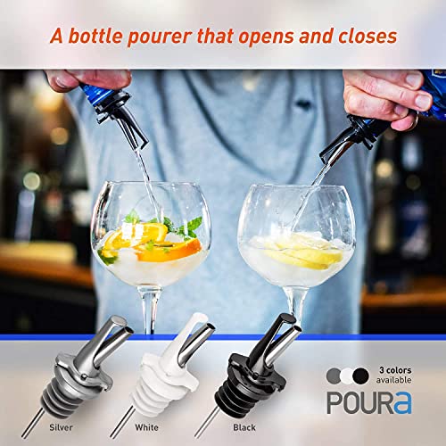 Poura 2-Pack Black 3-in-1 Liquor & Oil Spouts with Adapters - Dustproof, Dishwasher Safe