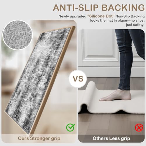3-Piece Abstract Kitchen Rug Set, Washable Non-Slip Floor Mats, Grey
