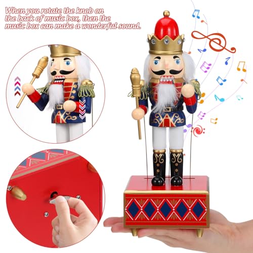 Blue Wooden Nutcracker Music Box - 12 Inch Christmas Soldier Decor