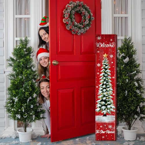 SmoothNovelty Pine Tree Christmas Wooden Porch Sign 47'' Welcome Holiday Decor