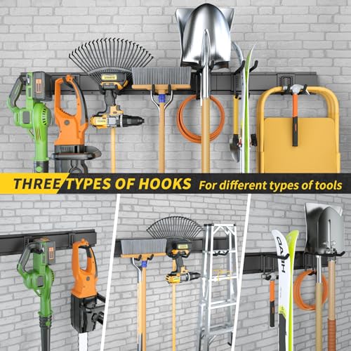 48-Inch Garage Tool Organizer Wall Mount with Adjustable Heavy Duty Hooks