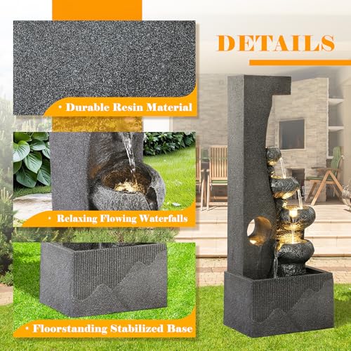 39-Inch 5-Tier Cascading Water Fountain with LED Lights for Garden and Patio