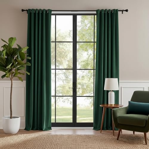 RYB HOME Hunter Green Velvet Blackout Curtains 52W x 108L (Pack of 2) – 104" Total Width