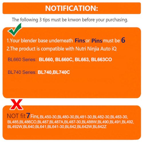 GahsElec 6 Fins Blender Blade Replacement for Ninja Auto IQ BL660 BL663 BL740, 16oz Cup Compatible