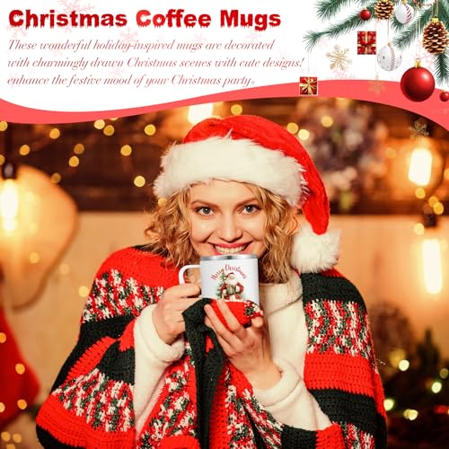 Umigy Nostalgic 12-Pack Christmas Coffee Mugs 17oz with Lids & Straws
