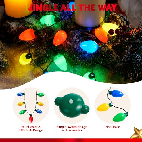 JOYIN Christmas LED Light Up Necklace - 12 Pack with 9 Multicolor Bulbs, Holiday Party Favors