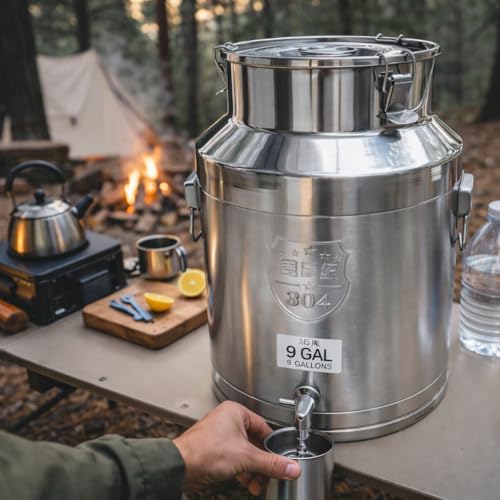 9.3 Gallon Stainless Steel Milk Can with Sealed Lid Heavy Duty Water & Oil Storage