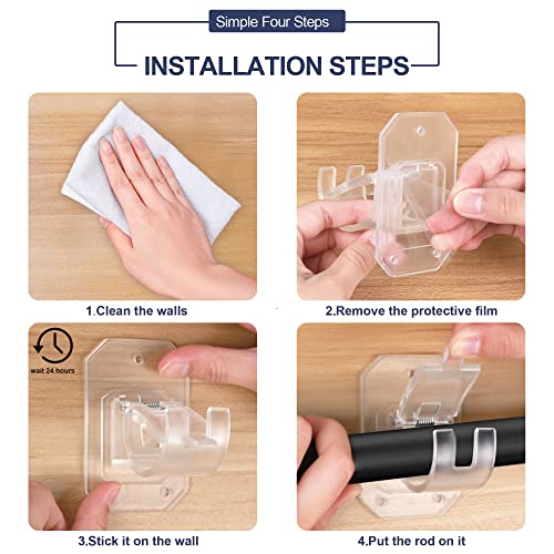 8-Pack No Drill Curtain Rod Brackets - Self-Adhesive Adjustable Holders