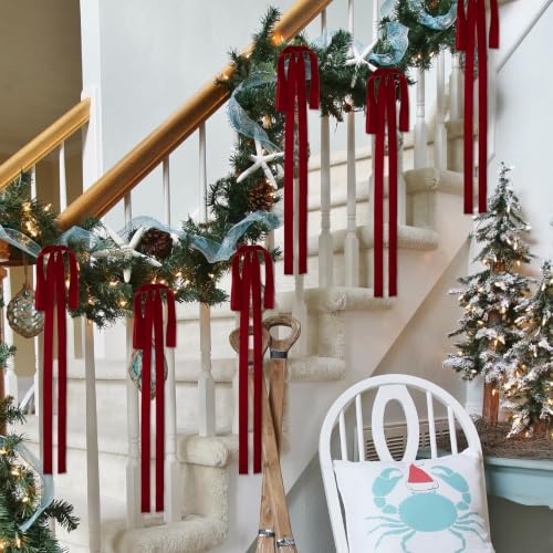 16 Pcs Burgundy Velvet Christmas Bow Decorations Large Rustic Holiday Ornaments